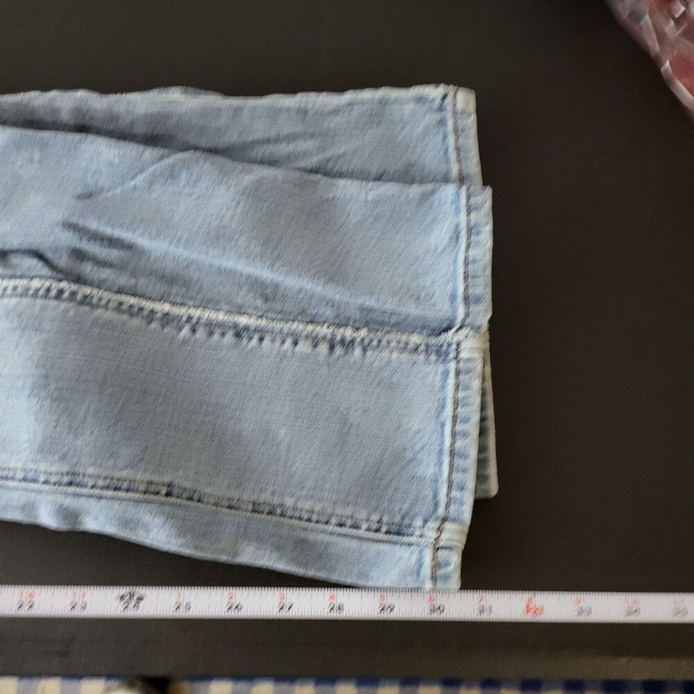 Express Womens Pleated Denim Blue Jeans 9/10‎ Y2K 2000s Grunge Retro Stretch - Picture 7 of 11